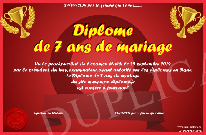diplome 7 ans de mariage